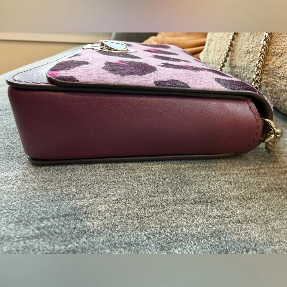 ✔️Kate Spade Nicola Purple Leopard Print Leather & Calf Hair Crossbody Bag